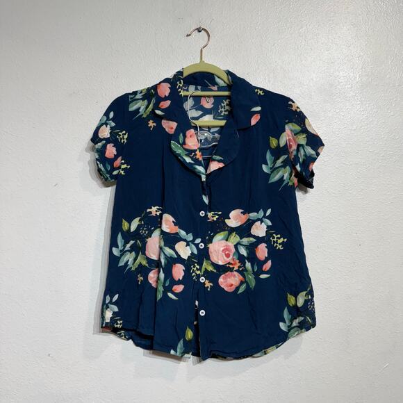 Navy Floral 2-Piece Shorts Set Sz S - Picture 1 of 10
